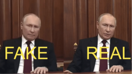 블라디미르 푸틴 러시아 대통령의 온라인 딥페이크 동영상의 캡처 모습이다. 해당 영상은 몇 시간 만에 30만 회 이상의 조회수를 기록했다./사진· School of Political Science “Cesare Alfieri”